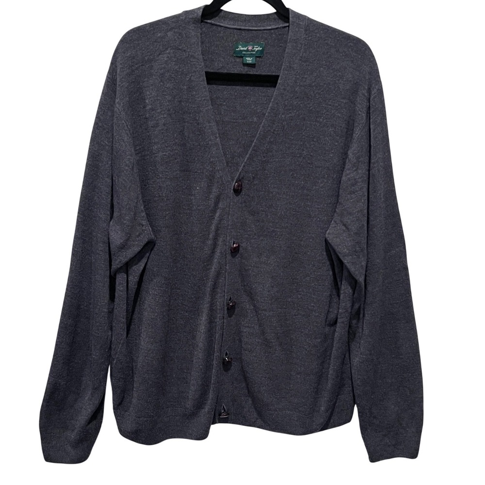 David Taylor Mens XL Gray Knit Button Front V-Neck Cardigan Sweater Grandpacore